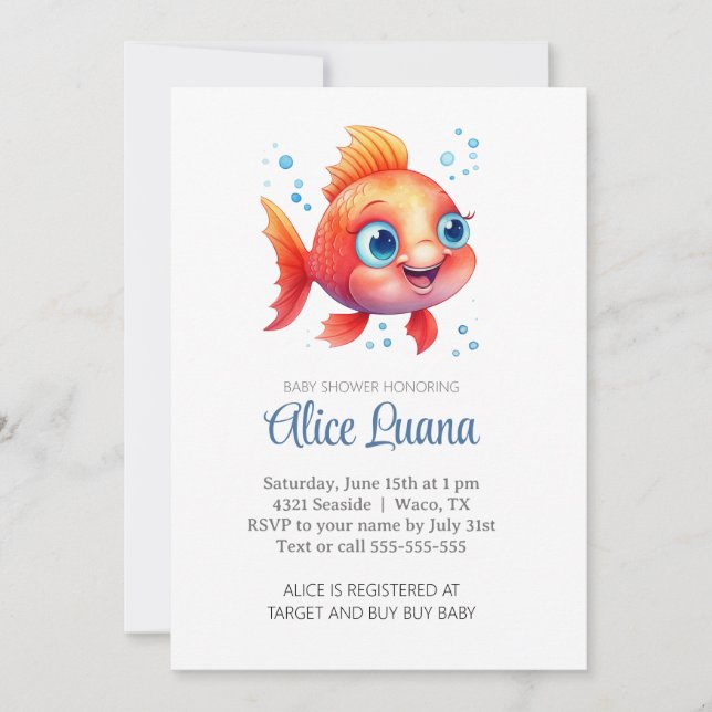 Invitation Poisson d'aquarelle sous le Baby shower marin (Devant)