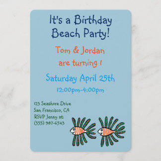 Invitation Poisson vert et orange Twin Fin