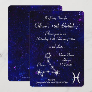 Invitation Poissons personnalisés Zodiac Galaxy Party