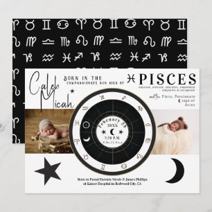 Invitation Poissons Soleil & Lune Signe Zodiaque Naissance An