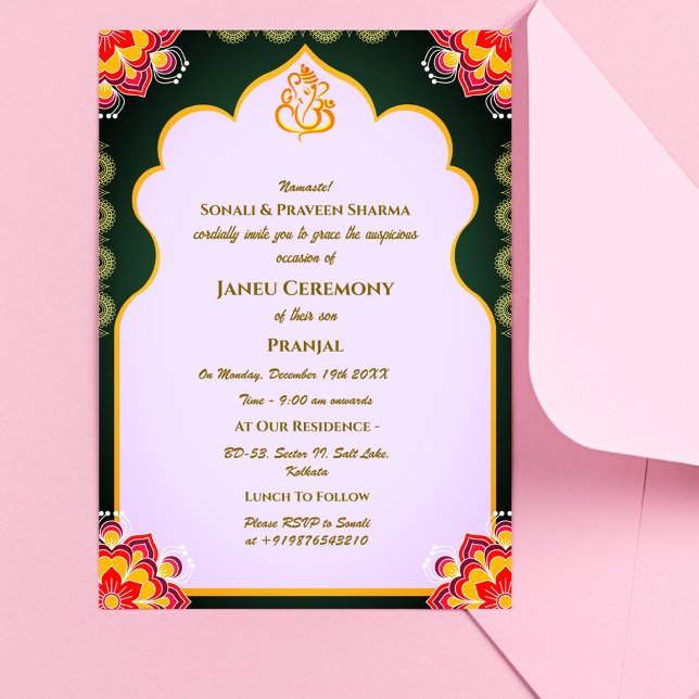 Invitation Poite Janeu Upanayanam Hindu Saint Thread Blue Gol (Créateur téléchargé)