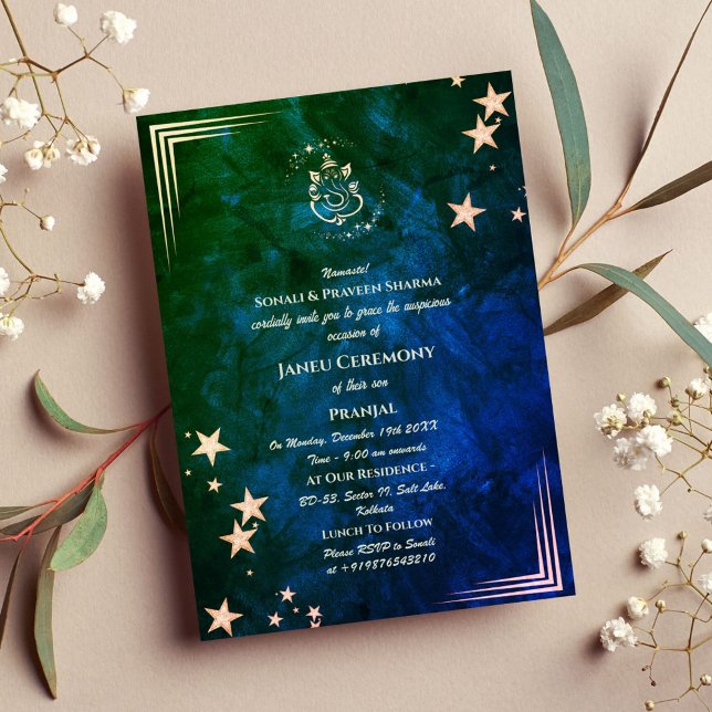 Invitation Poite Janeu Upanayanam Hindu Saint Thread Blue Gol (Créateur téléchargé)