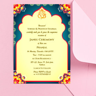Invitation Poite Janeu Upanayanam Hindu Saint Thread Blue Gol