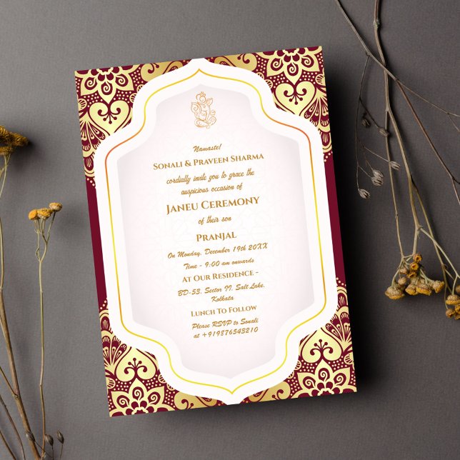 Invitation Poite Janeu Upanayanam Hindu Saint Thread Blue Gol (Créateur téléchargé)