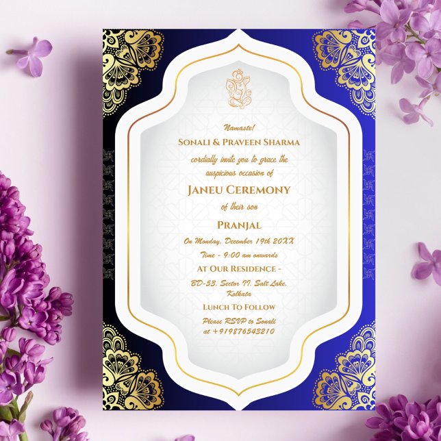 Invitation Poite Janeu Upanayanam Hindu Saint Thread Blue Gol (Créateur téléchargé)