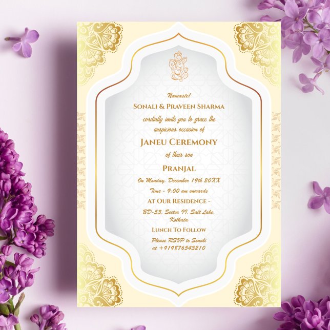 Invitation Poite Janeu Upanayanam Hindu Saint Thread Blue Gol (Créateur téléchargé)