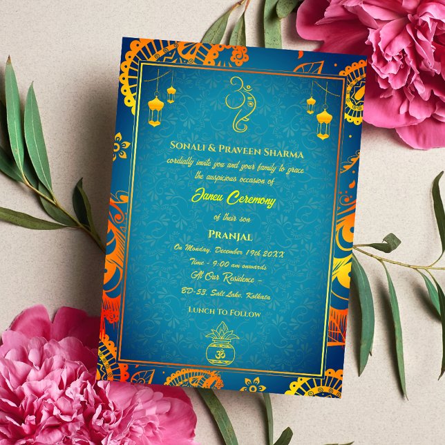 Invitation Poite Janeu Upanayanam Hindu Thread Turquoise or (Créateur téléchargé)