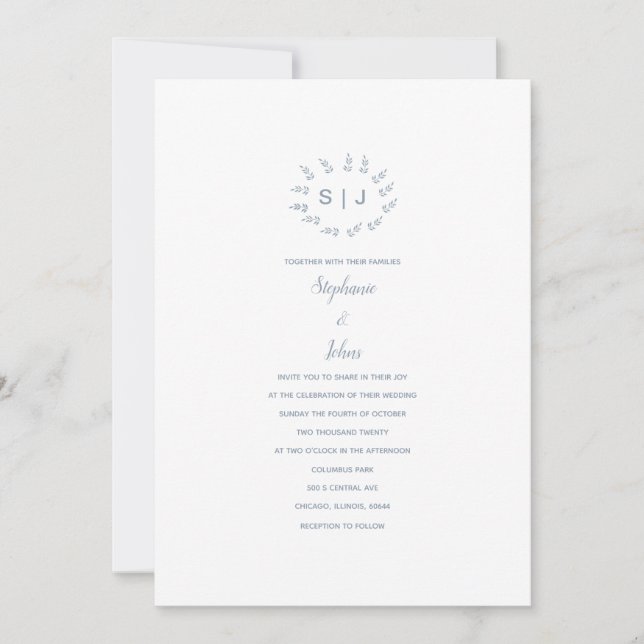 Invitation Poitrine feutrée bleu Dusty Custom Simple Mariage  (Devant)