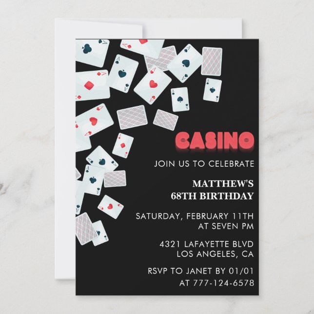 Invitation Poker Casino Playing card 68e anniversaire invitat (Devant)
