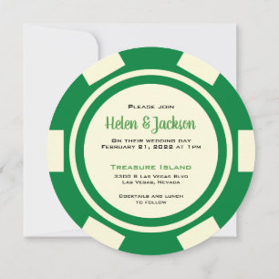 Invitation Poker Chip Green et White Las Vegas Mariage