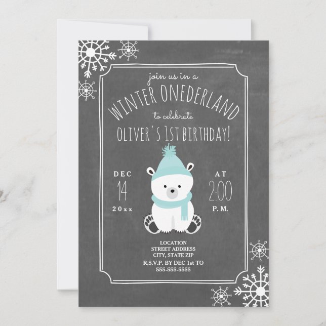 Invitation Polar Bear Boy Winter ONE derland Anniversaire Par (Devant)