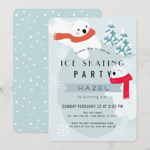 Invitation Polar Bear Patinage sur glace Blue Anniversaire