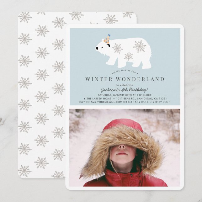 Invitation Polar Bear Winter Wonderland Photo Blue Anniversai (Devant / Derrière)