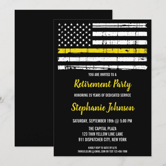 Invitation Police 911 Retraite du répartiteur Ligne jaune min (Devant / Derrière)