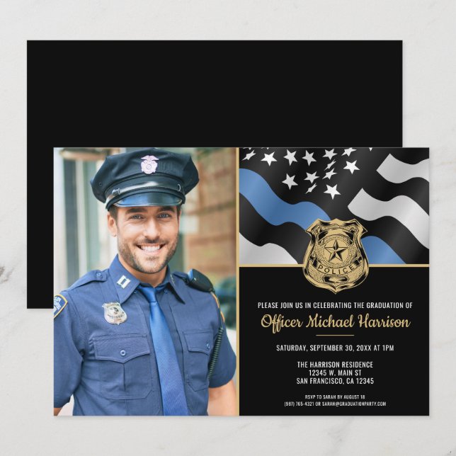 Invitation Police Academy Graduation police police applicatio (Devant / Derrière)