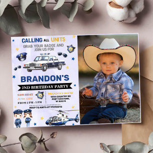 Invitation Police Boy 2nd Birthday Party Photo