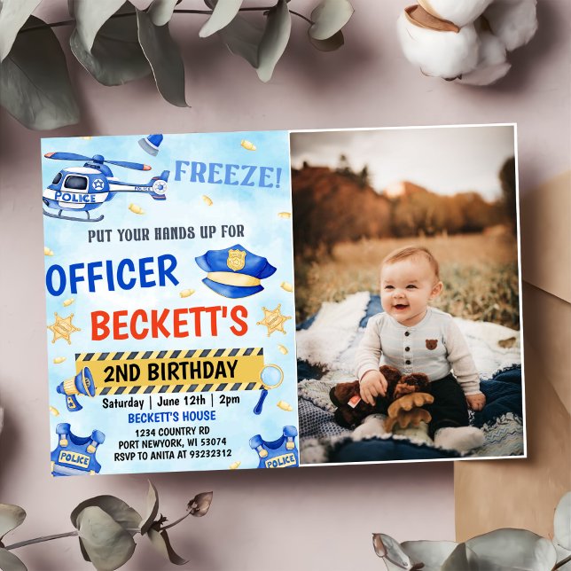Invitation Police Boy 2nd Birthday Party Photo (Créateur téléchargé)