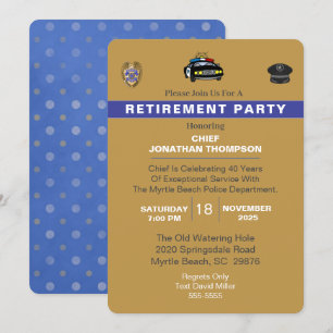 Invitation Police Chef Blue Line Gold Retirement