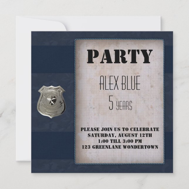Invitation Police Créative thème bleu 5ème anniversaire (Devant)