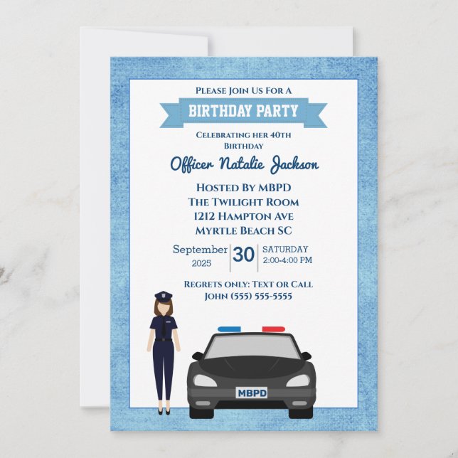 Invitation Police Féminine fête d'anniversaire (Devant)