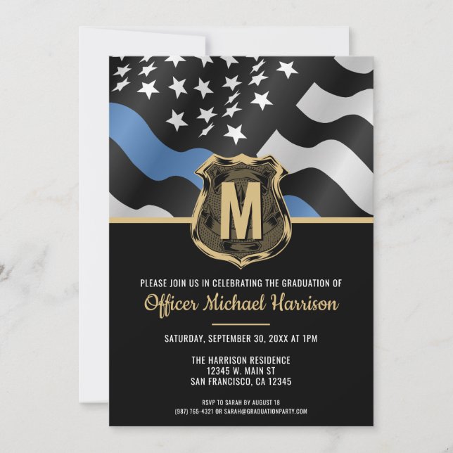 Invitation Police Graduation Law Enforcement Monogram Initial (Devant)