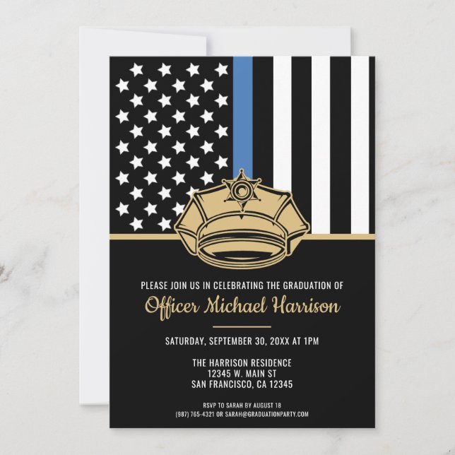 Invitation Police Graduation Party Blue Line Police Enforceme (Devant)