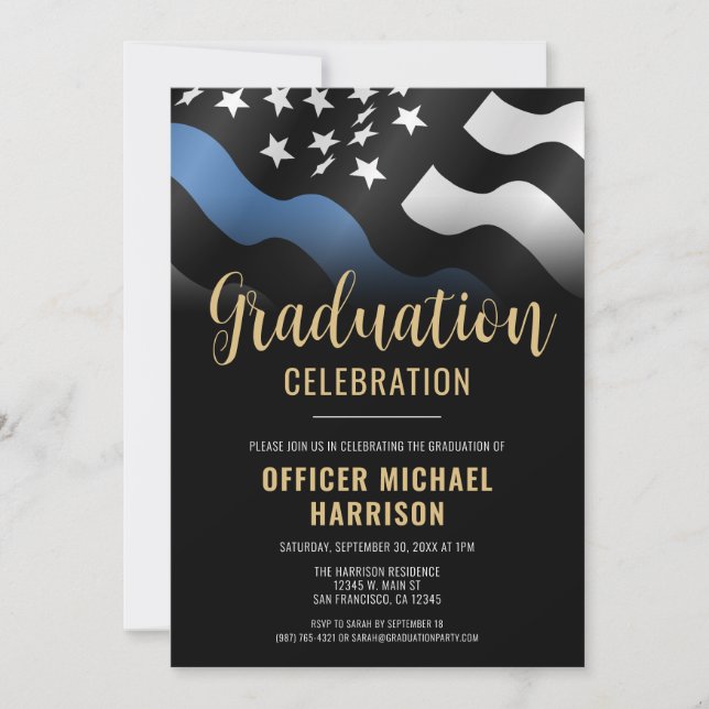 Invitation Police Graduation Party Police Force bleue (Devant)