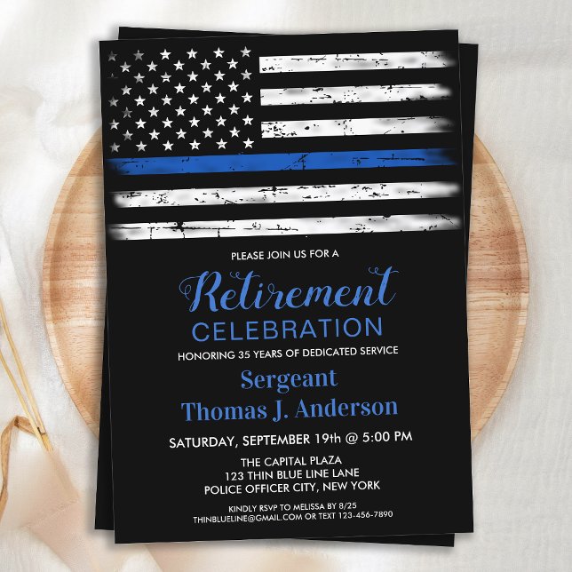 Invitation Police Ligne Bleue Mince Drapeau Personnalisé Retr (Créateur téléchargé)