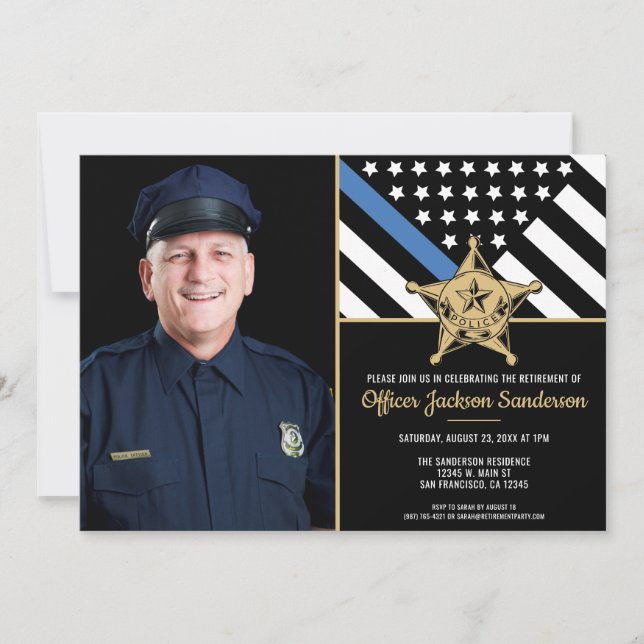Invitation Police Mince Ligne Bleue Drapeau Photo Parti de re (Devant)