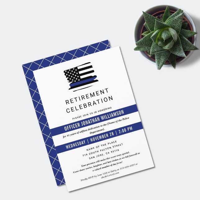 Invitation Police Officier Parti de retraite Mince Ligne bleu (Créateur téléchargé)