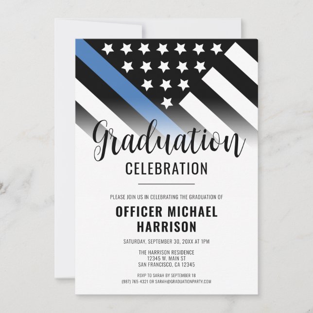 Invitation Police Police Police Graduation Party Ligne bleue (Devant)