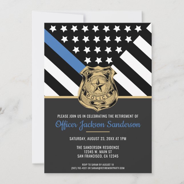 Invitation Police Retraite Application de la loi Mince Ligne  (Devant)