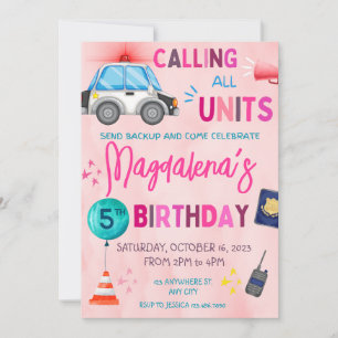 Invitation Police rose fille fête d'anniversaire
