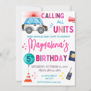 Invitation Police rose fille fête d'anniversaire