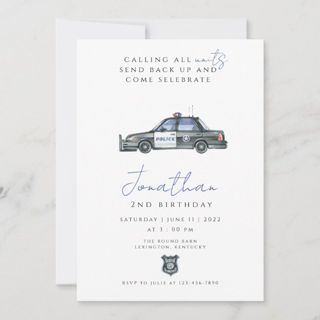 Invitation Policier Anniversaire Policeman voiture de flic (Devant)