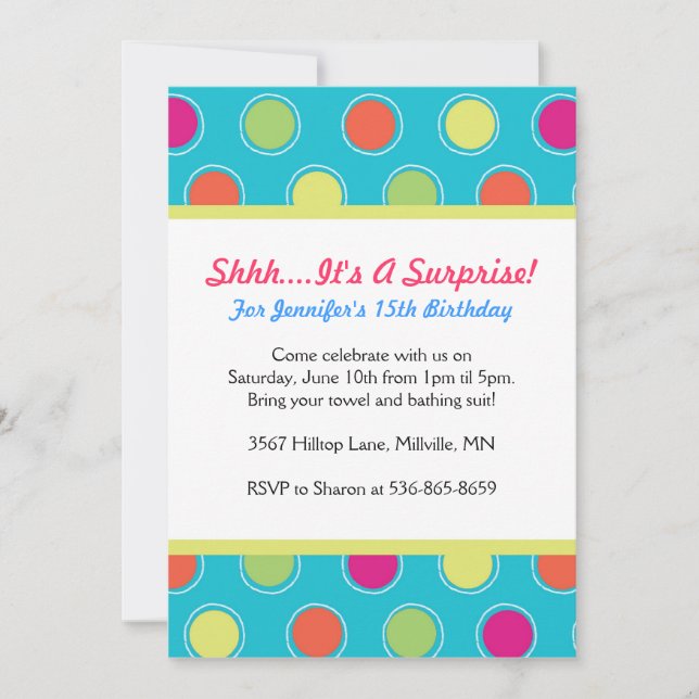 Invitation Polka colorée Point Thématique Anniversaire Invita (Devant)
