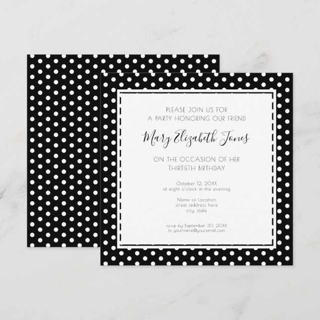Invitation Polka Dot 30e Anniversaire Party Moderne Basic (Devant / Derrière)