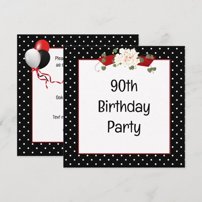 Invitation Polka Dot 90e fête d'anniversaire (Devant / Derrière)