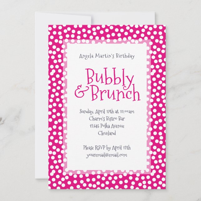 Invitation Polka Dot Bubbly et Brunch Hot Pink (Devant)
