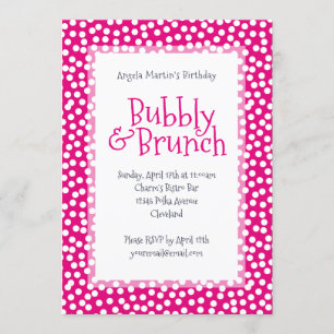 Invitation Polka Dot Bubbly et Brunch Hot Pink