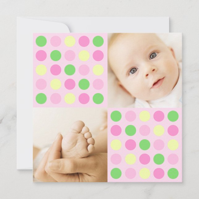 Invitation Polka Dot Carré rose (Devant)