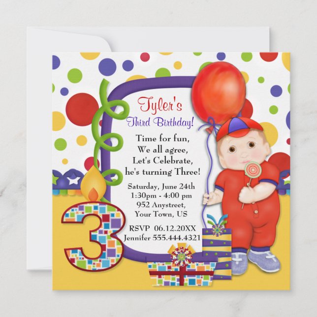 Invitation Polka Dot Circus Troisième anniversaire (Devant)