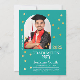 Invitation Polka Dot Graduation Confetti Turquoise Gold Photo