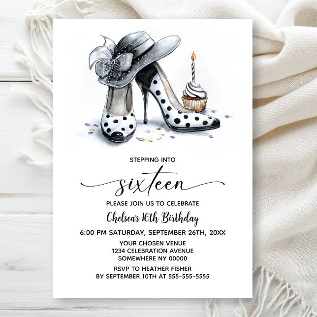 Invitation Polka Dot High Heel Shoes 16th Birthday (Créateur téléchargé)