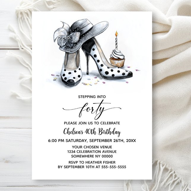 Invitation Polka Dot High Heel Shoes 40th Birthday (Créateur téléchargé)