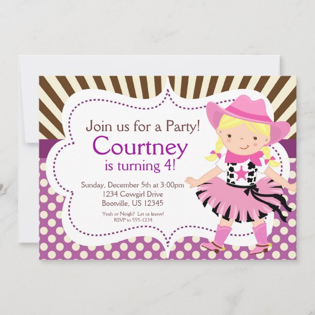 Invitation Polka Dot Little Cowgirl, fête d'anniversaire (Devant)