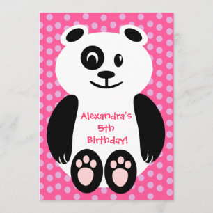 Invitation Polka Dot Panda, rose et violet