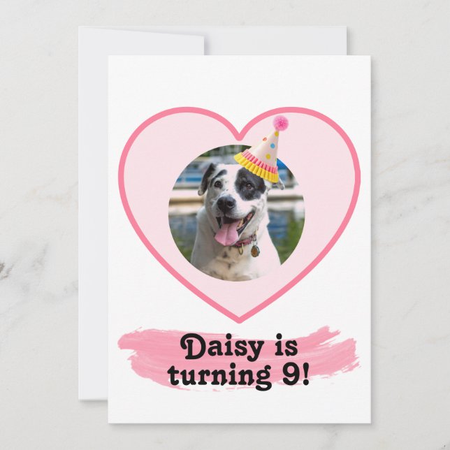 Invitation Polka Dot Photo Anniversaire avec brosse rose (Devant)