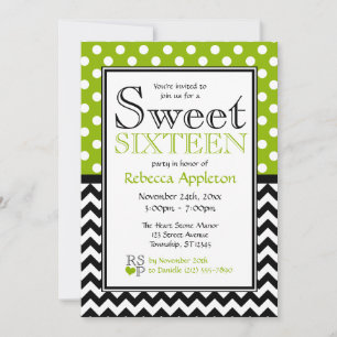 Invitation Polka Dot Pomme Vert Chevron Sweet sixteen
