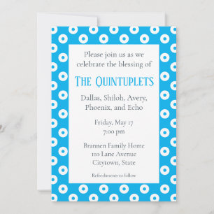 Invitation Polka-Dots Bleu & Blanc Multiples Bénédiction Bébé